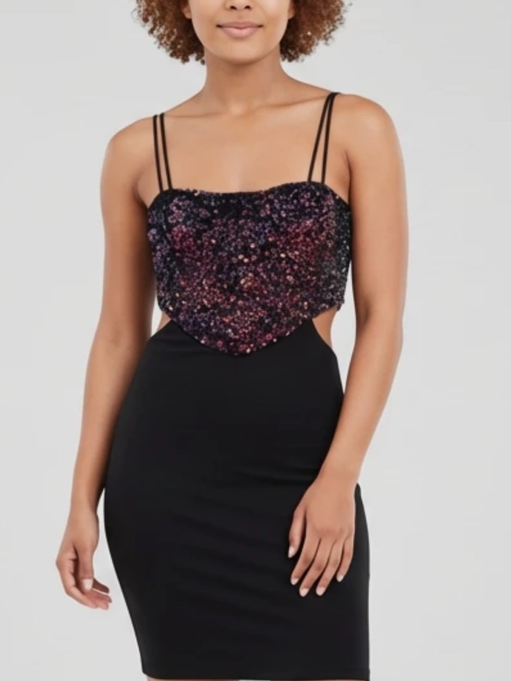 Bozzolo Black Strapless Dress with Multicolor Sequin Bodice